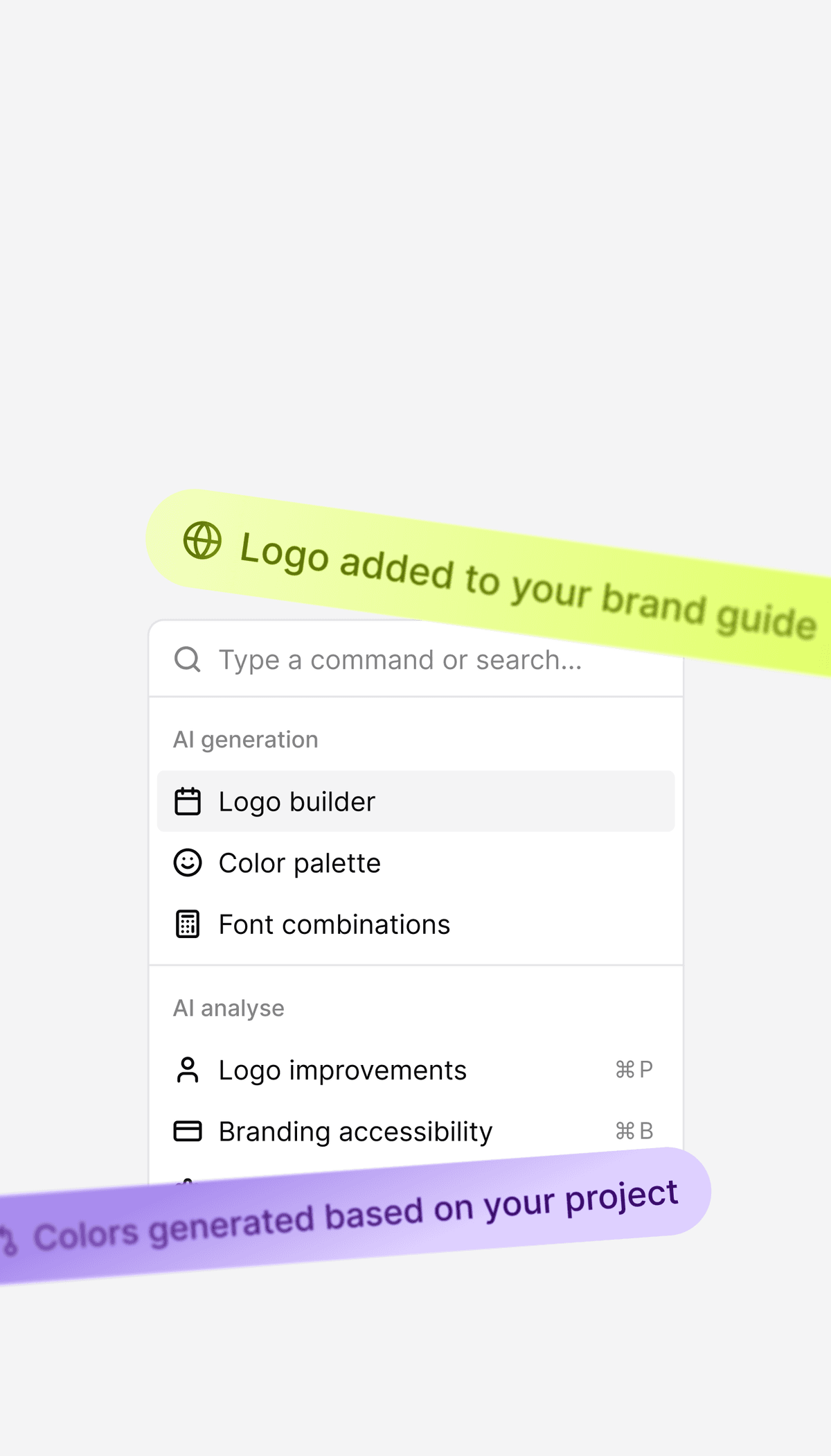 Preview of generators for colors, fonts, and logos